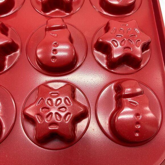 PAMPERED CHEF Winter Snowman Snowflake 12 Cavity Cup Cake Pan #100022 15.5x10.5" - Picture 6 of 6
